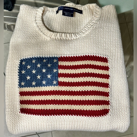 SALE VTG Ralph Lauren’s Iconic Americana RL Flag Knitted Cotton Sweater- Medium - Picture 7 of 10